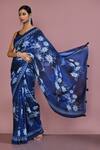 Buy_Adara Khan_Blue Floral And Haze Print Saree With Running Blouse_Online_at_Aza_Fashions