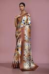 Buy_Adara Khan_Brown Moroccan Print Satin Saree With Running Blouse_at_Aza_Fashions