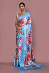 Buy_Adara Khan_Blue Satin Moroccan Print Saree With Running Blouse_at_Aza_Fashions