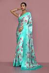 Buy_Adara Khan_Green Satin Carnation Petal Print Saree With Running Blouse_at_Aza_Fashions