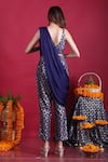Monk & Mei By Sonia Anand_Blue Silk, Brocade Embroidery V-neck Floral Pattern Pant Set With Solid Drape _Online_at_Aza_Fashions