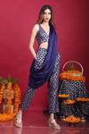 Buy_Monk & Mei By Sonia Anand_Blue Silk, Brocade Embroidery V-neck Floral Pattern Pant Set With Solid Drape _Online_at_Aza_Fashions