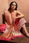 Buy_Pinki Sinha_Pink Woven Flower Bloom Banarasi Floral Saree With Running Blouse _at_Aza_Fashions