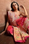 Pinki Sinha_Pink Woven Flower Bloom Banarasi Floral Saree With Running Blouse _at_Aza_Fashions