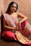 Shop_Pinki Sinha_Pink Woven Flower Bloom Banarasi Floral Saree With Running Blouse _at_Aza_Fashions