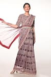 Buy_Soumodeep Dutta_Purple Silk Organza Block Printed Thread And Hand Embroidered Saree With Blouse_at_Aza_Fashions