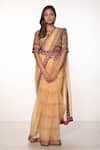 Buy_Soumodeep Dutta_Yellow Silk Organza Block Printed Thread Round And Embroidered Saree With Blouse _at_Aza_Fashions