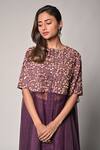 Soumodeep Dutta_Purple Chanderi Hand Embroidered Thread Round Tunic And Skirt Set_at_Aza_Fashions
