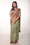 Buy_Soumodeep Dutta_Green Silk Organza Block Printed Thread And Hand Embroidered Saree With Blouse _at_Aza_Fashions