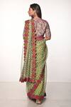 Shop_Soumodeep Dutta_Green Silk Organza Block Printed Thread And Hand Embroidered Saree With Blouse _at_Aza_Fashions