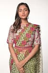 Shop_Soumodeep Dutta_Green Silk Organza Block Printed Thread And Hand Embroidered Saree With Blouse _Online_at_Aza_Fashions