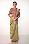 Buy_Soumodeep Dutta_Green Handloom Silk Block Printed Thread Round Skirt Saree Set _at_Aza_Fashions