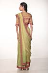 Shop_Soumodeep Dutta_Green Handloom Silk Block Printed Thread Round Skirt Saree Set _at_Aza_Fashions