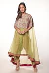 Buy_Soumodeep Dutta_Green Chanderi Hand Embroidered Thread Round Tunic And Skirt Set _at_Aza_Fashions