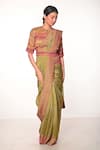 Buy_Soumodeep Dutta_Green Handloom Silk Block Printed Thread Round And Embroidered Saree With Blouse _at_Aza_Fashions