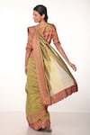 Shop_Soumodeep Dutta_Green Handloom Silk Block Printed Thread Round And Embroidered Saree With Blouse _at_Aza_Fashions