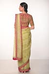 Shop_Soumodeep Dutta_Green Silk Organza Block Printed Thread And Hand Embroidered Saree With Blouse _at_Aza_Fashions