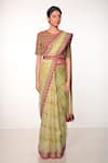 Soumodeep Dutta_Green Silk Organza Block Printed Thread And Hand Embroidered Saree With Blouse _Online_at_Aza_Fashions