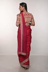 Shop_Soumodeep Dutta_Red Handloom Silk Block Printed Thread And Hand Embroidered Saree With Blouse _at_Aza_Fashions