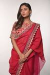 Soumodeep Dutta_Red Handloom Silk Block Printed Thread And Hand Embroidered Saree With Blouse _at_Aza_Fashions