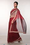 Soumodeep Dutta_Red Handloom Silk Printed Striped Round Border Embroidered Saree With Blouse _Online_at_Aza_Fashions