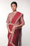 Buy_Soumodeep Dutta_Red Handloom Silk Printed Striped Round Border Embroidered Saree With Blouse _Online_at_Aza_Fashions