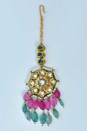 Just Shradhas_Multi Color Beads Embellished Maangtikka _Online_at_Aza_Fashions