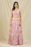 Rohini Bedi_Pink Net Embroidery Sequin Notched Bridal Lehenga Set _Online_at_Aza_Fashions