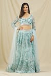 Buy_Rohini Bedi_Blue Net Embroidery Bead Notched Bridal Lehenga Set _at_Aza_Fashions