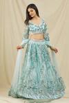 Shop_Rohini Bedi_Blue Net Embroidery Bead Notched Bridal Lehenga Set _Online_at_Aza_Fashions