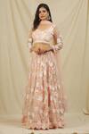 Buy_Rohini Bedi_Peach Net Embroidery Sequin Notched And Bead Bridal Lehenga Set _at_Aza_Fashions