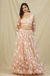 Rohini Bedi_Peach Net Embroidery Sequin Notched And Bead Bridal Lehenga Set _Online_at_Aza_Fashions