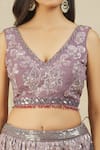 Shop_Rohini Bedi_Purple Net Embroidered Sequin And Thread Work V Neck Lehenga Set _Online_at_Aza_Fashions