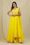 Buy_Rohini Bedi_Yellow Georgette Embroidered Sequin Round Neck Zari Blouse Lehenga Set _at_Aza_Fashions