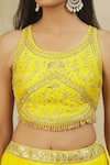 Buy_Rohini Bedi_Yellow Georgette Embroidered Sequin Round Neck Zari Blouse Lehenga Set _Online_at_Aza_Fashions