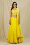 Shop_Rohini Bedi_Yellow Georgette Embroidered Sequin Round Neck Zari Blouse Lehenga Set _Online_at_Aza_Fashions