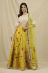 Buy_Rohini Bedi_Yellow Raw Silk Embroidered Sequin Round Neck Thread Lehenga Set _at_Aza_Fashions