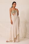 Buy_Chhaya Mehrotra_Off White Silk Crepe: Saree Bustier: Pre-draped Godet With For Women_at_Aza_Fashions