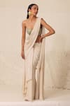 Buy_Chhaya Mehrotra_Off White Silk Crepe Saree Bustier Pre-draped Godet With  _Online_at_Aza_Fashions