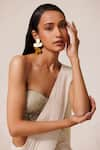 Chhaya Mehrotra_Off White Silk Crepe Saree Bustier Pre-draped Godet With  _at_Aza_Fashions