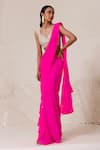 Buy_Chhaya Mehrotra_Pink Silk Georgette: Saree Blouse: Pre-draped Ruffle Hem With For Women_at_Aza_Fashions