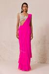 Chhaya Mehrotra_Pink Silk Georgette: Saree Blouse: Pre-draped Ruffle Hem With For Women_Online_at_Aza_Fashions