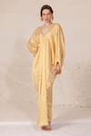 Chhaya Mehrotra Yellow Silk Satin V-neck Geometric Print Kaftan Online at Aza Fashions Chhaya Mehrotra_Yellow Silk Satin V-neck Geometric Print Kaftan _Online_at_Aza_Fashions