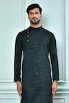 Aryavir Malhotra_Green Kurta Jacquard Embroidered Sequin Work And Black Dhoti Pant Set _Online_at_Aza_Fashions