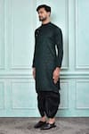 Shop_Aryavir Malhotra_Green Kurta Jacquard Embroidered Sequin Work And Black Dhoti Pant Set _Online_at_Aza_Fashions