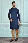 Buy_Aryavir Malhotra_Blue Kurta Jacquard Embroidered Geometric Sequin Work And Contrast Churidar Set For Kids_at_Aza_Fashions