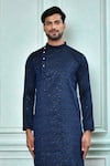 Buy_Aryavir Malhotra_Blue Kurta Jacquard Embroidered Geometric Sequin Work And Contrast Churidar Set For Kids_Online_at_Aza_Fashions