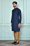 Aryavir Malhotra_Blue Kurta Jacquard Embroidered Geometric Sequin Work And Contrast Churidar Set For Kids_at_Aza_Fashions