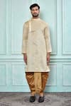 Buy_Aryavir Malhotra_Beige Kurta Jacquard Embroidered Sequin Work And Dhoti Pant Set _Online_at_Aza_Fashions