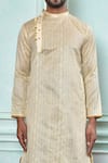 Shop_Aryavir Malhotra_Beige Kurta Jacquard Embroidered Sequin Work And Dhoti Pant Set _Online_at_Aza_Fashions